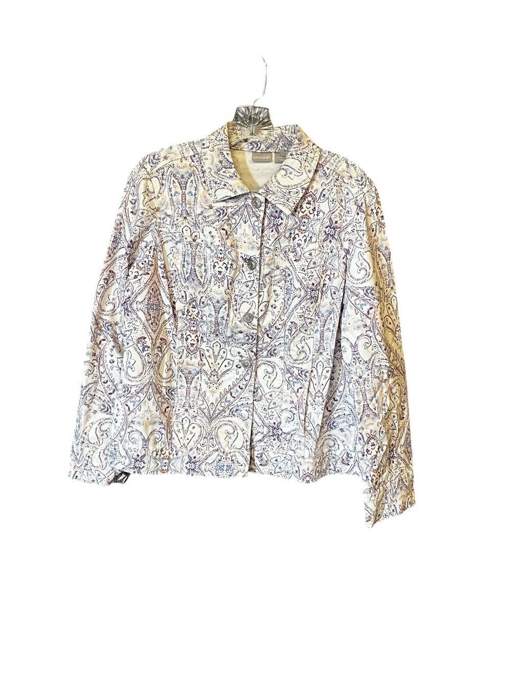 Chico’s Paisley Print Denim Jacket Women’s 1 US 8/10 Stretch Boho
